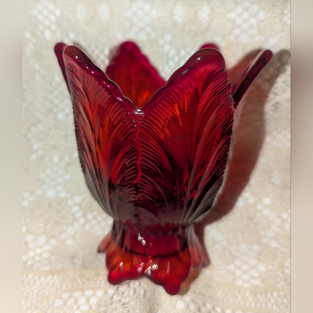 Fenton Red Amberina Glass Votive Double Candle Holder.
